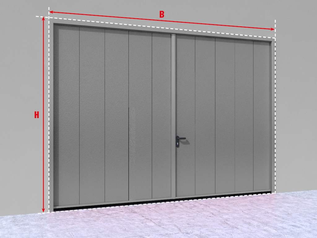 Распашные гаражные ворота без калитки. <br> По техническому заданию заказчика изготавливаются различные конструкции с применением дополнительной комплектации. Могут разрабатываться нестандартные решения силами собственного конструкторского бюро.